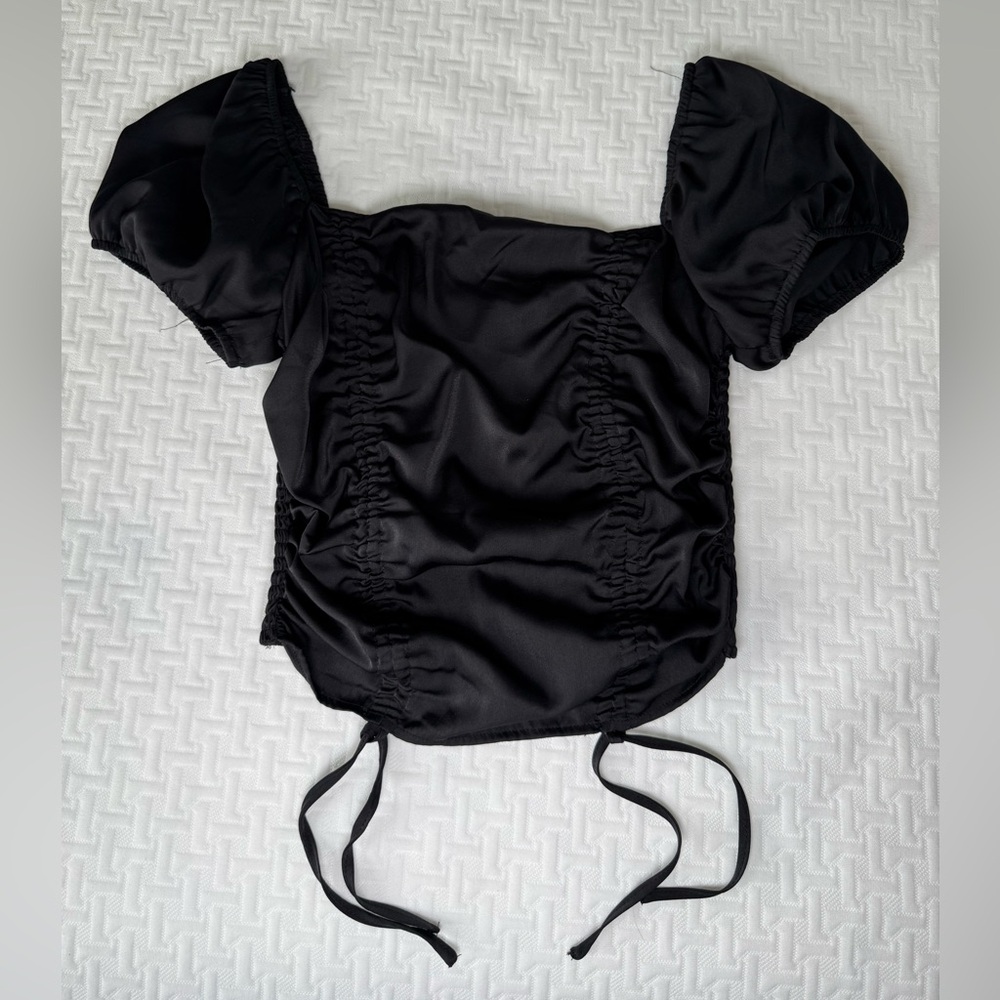Forever 21 Black Puff Sleeve Ruched Blouse
